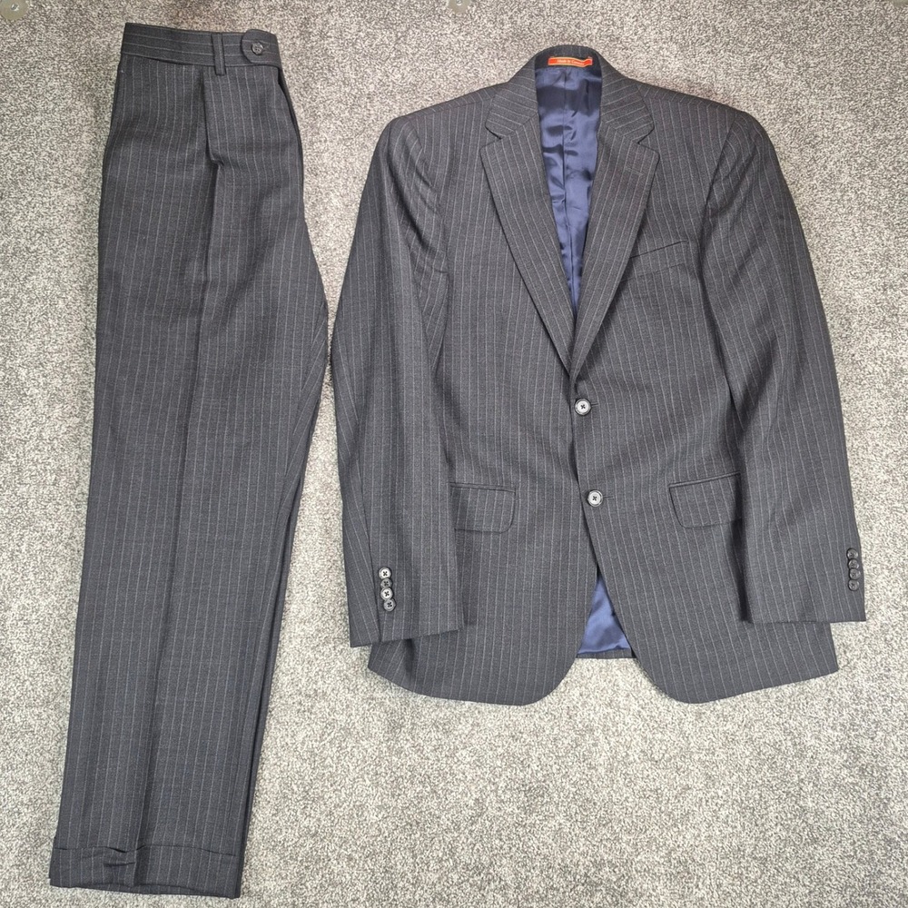 Cremieux Loro Piana Suit Men 38R Black Pinstripe Wool Silk 2 Piece Blazer Pants